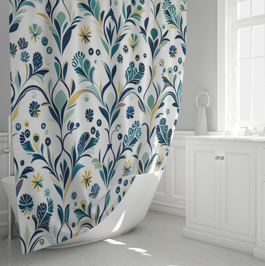 Blue Floral Vine Pattern Shower Curtain