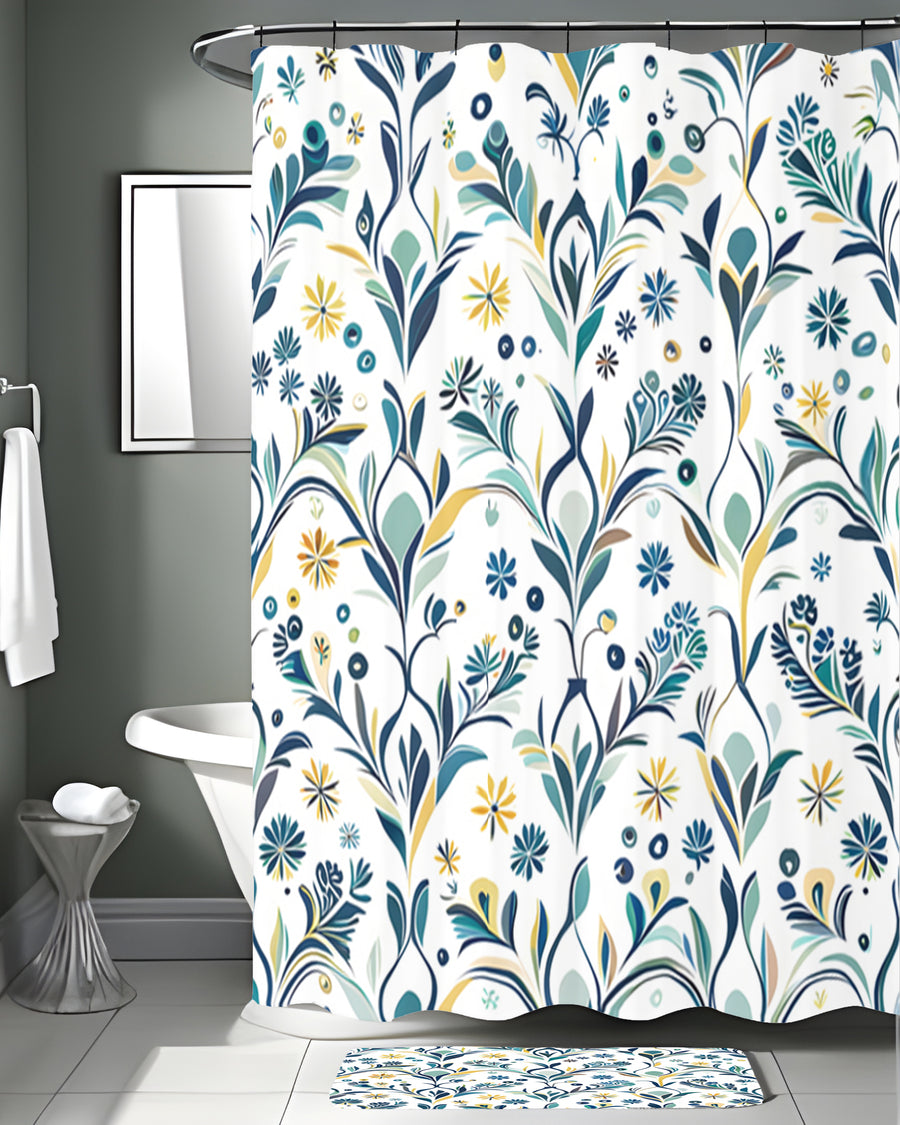 Blue Floral Vine Pattern Shower Curtain
