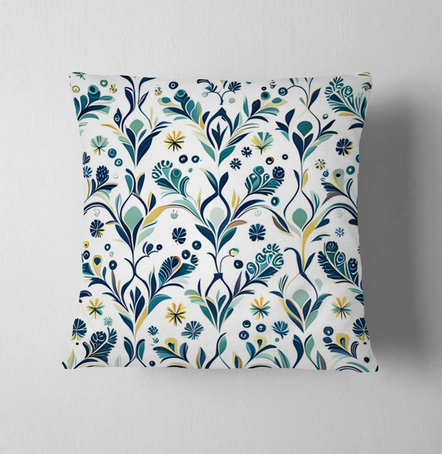 Blue Floral Vine Pattern Throw Pillow Cover