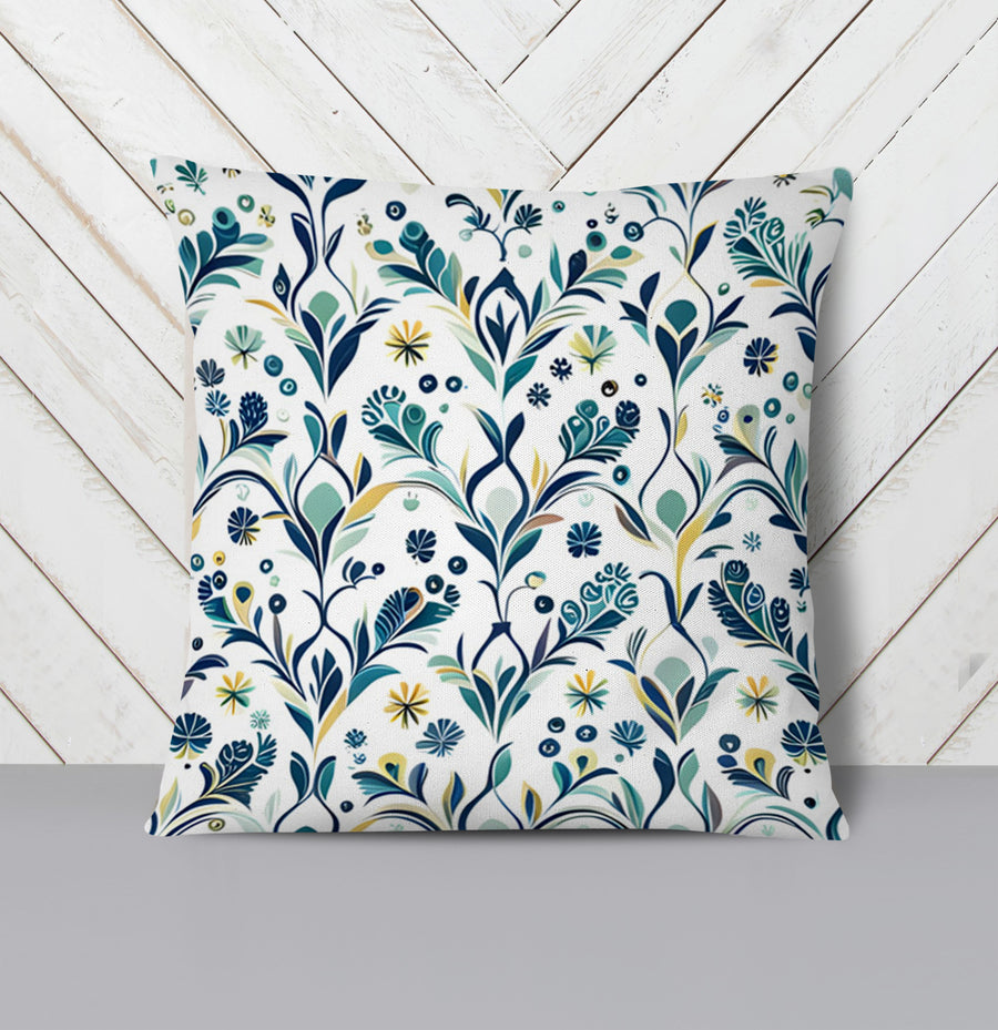 Blue Floral Vine Pattern Throw Pillow Cover
