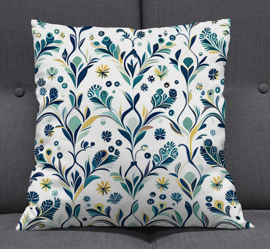 Blue Floral Vine Pattern Throw Pillow Cover