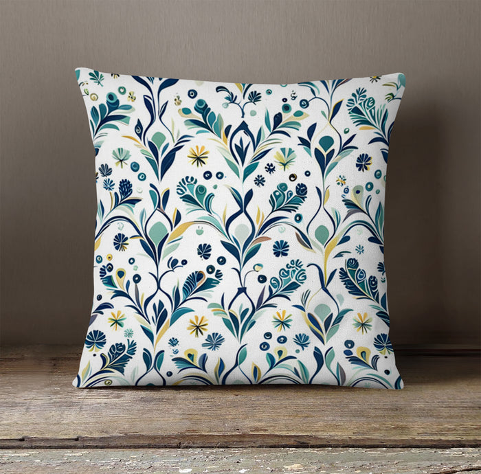 Blue Floral Vine Pattern Throw Pillow Cover