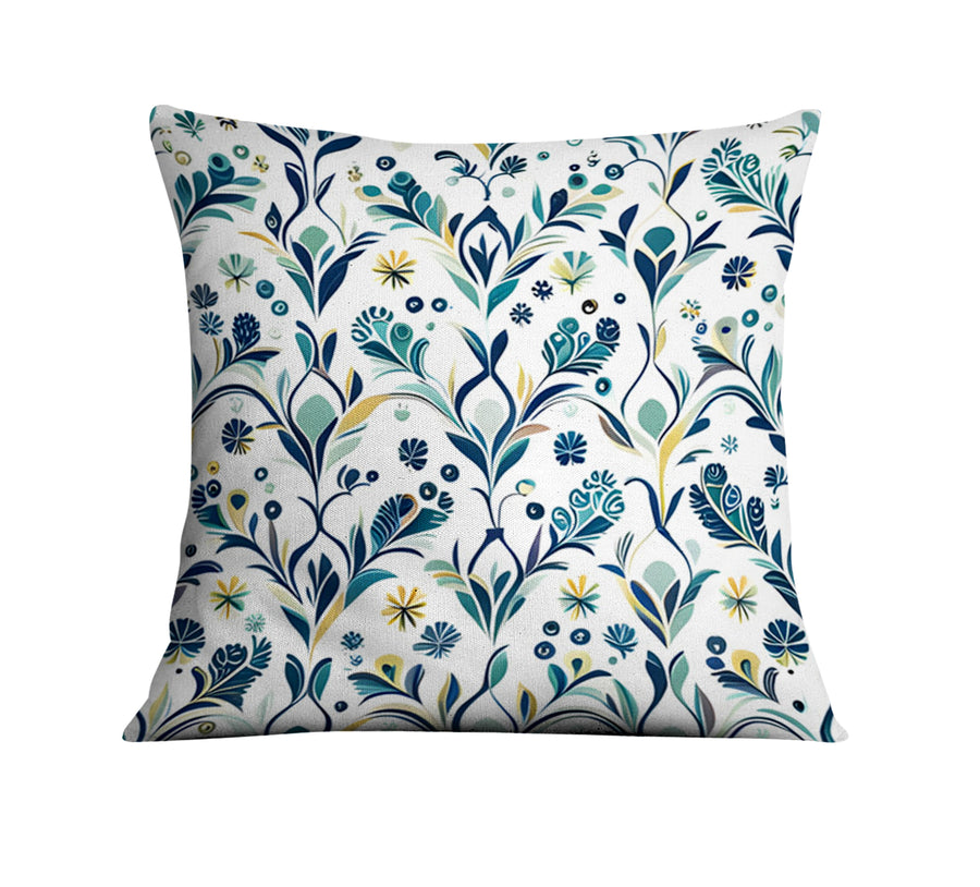 Blue Floral Vine Pattern Throw Pillow Cover