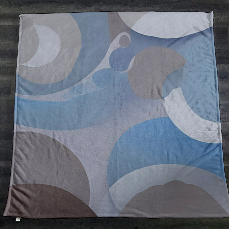Blue Minimalist Circle Abstract Pattern Fleece Sherpa Blanket