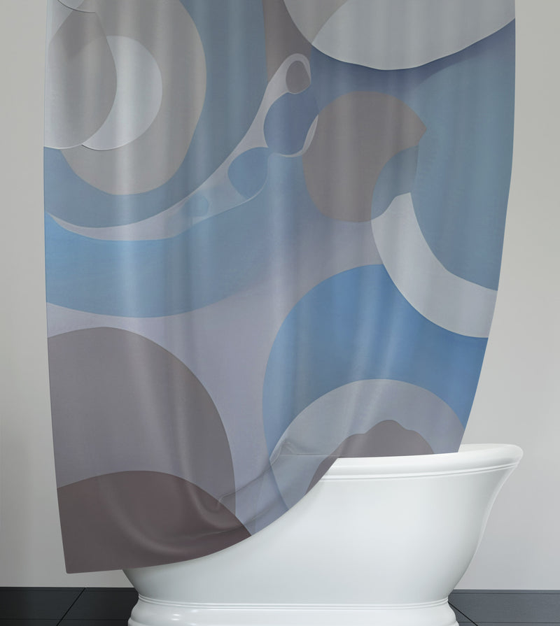Abstract Shower Curtains - Abstract Smears and Shapes in Blue and Brown - Deja Blue Studios