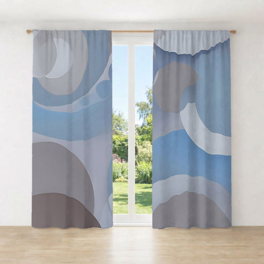 Blue Minimalist Circle Abstract Pattern Window Curtains