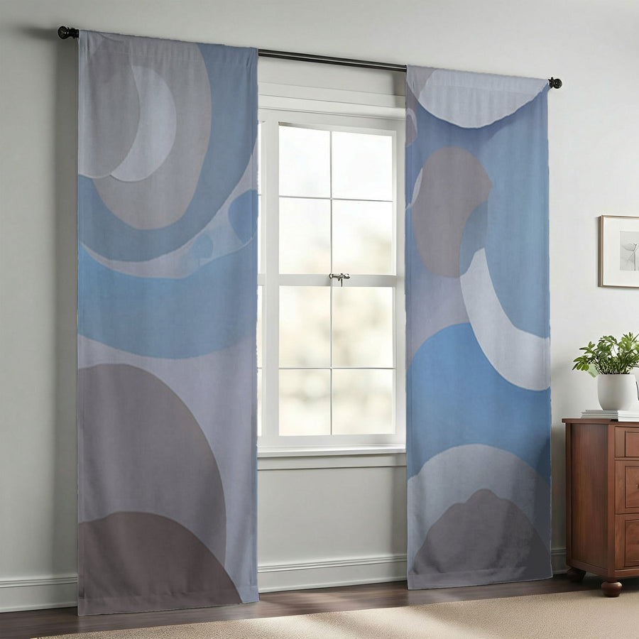 Blue Minimalist Circle Abstract Pattern Window Curtains
