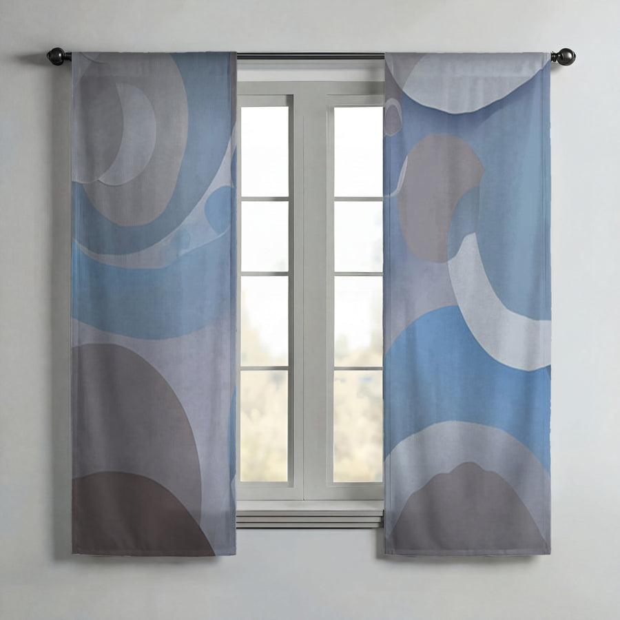 Blue Minimalist Circle Abstract Pattern Window Curtains