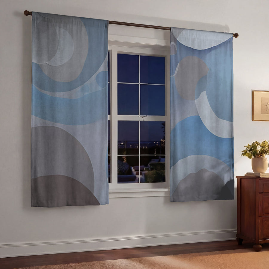 Blue Minimalist Circle Abstract Pattern Window Curtains
