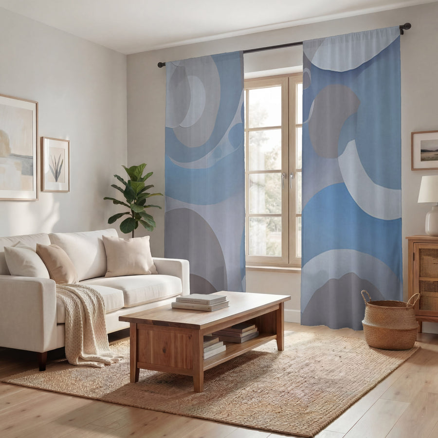 Blue Minimalist Circle Abstract Pattern Window Curtains