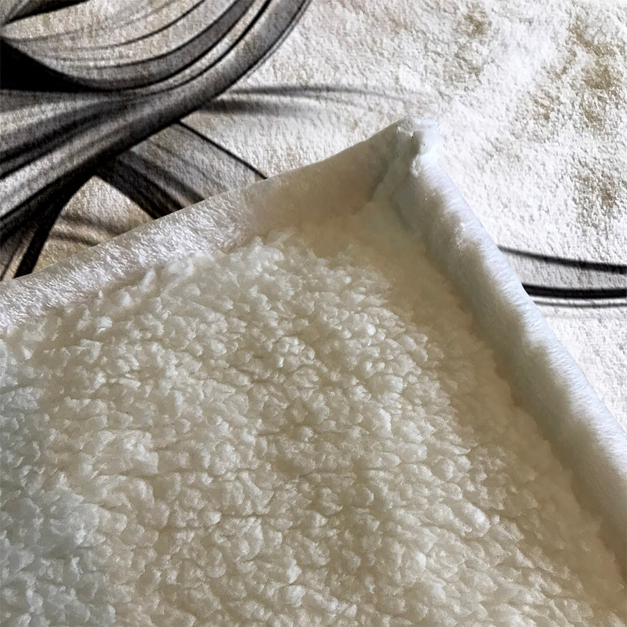 Black and White Fluid Line Pattern Fleece Sherpa Blanket