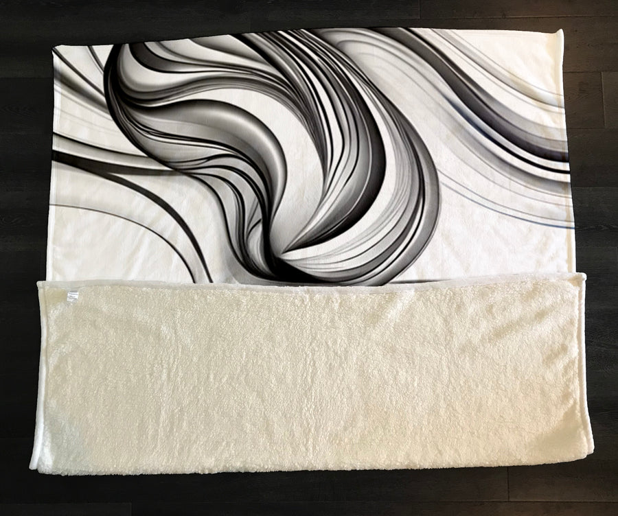 Black and White Fluid Line Pattern Fleece Sherpa Blanket