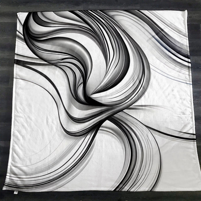 Black and White Fluid Line Pattern Fleece Sherpa Blanket