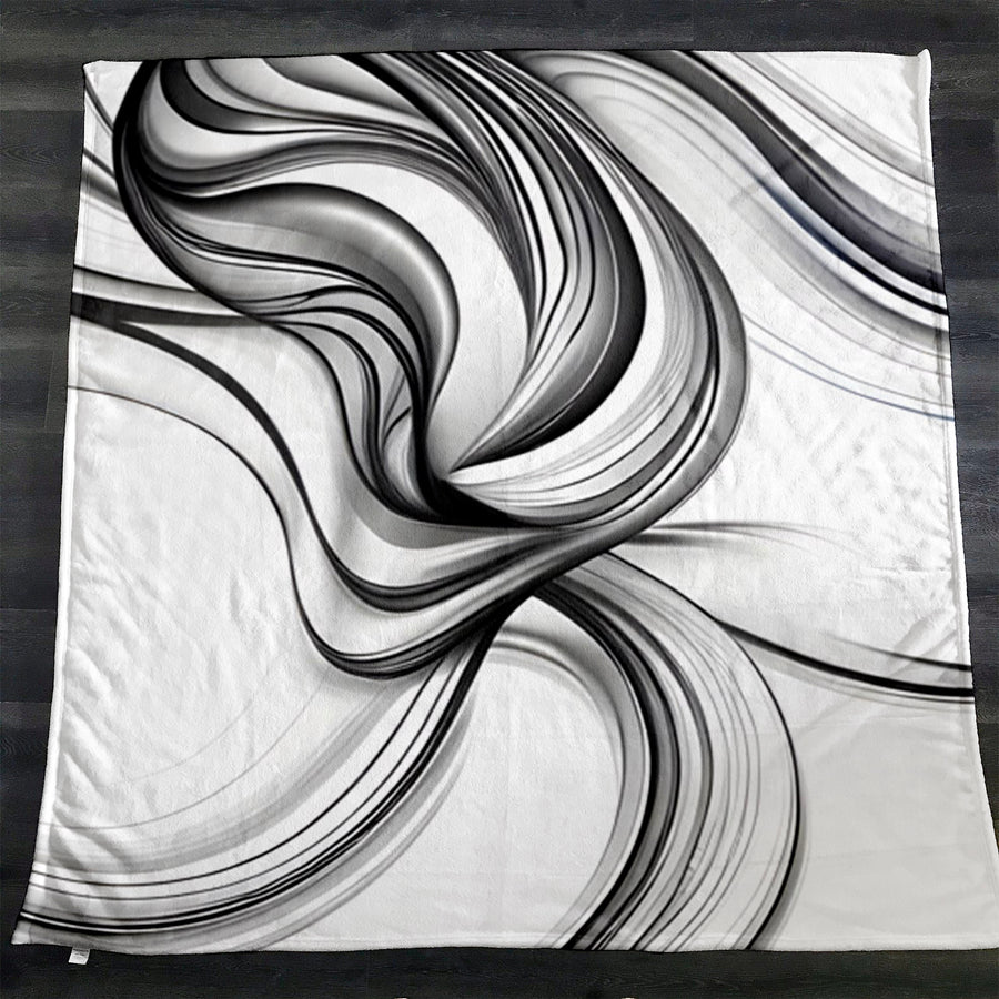 Black and White Fluid Line Pattern Fleece Sherpa Blanket