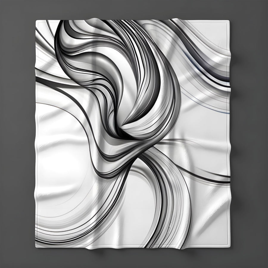 Black and White Fluid Line Pattern Fleece Sherpa Blanket