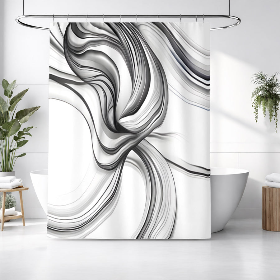 Black and White Fluid Line Pattern Shower Curtain