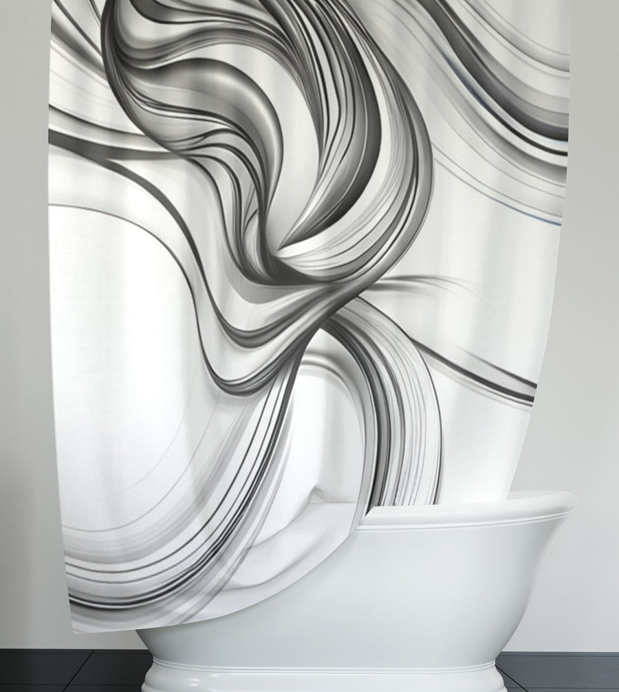 Black and White Fluid Line Pattern Shower Curtain