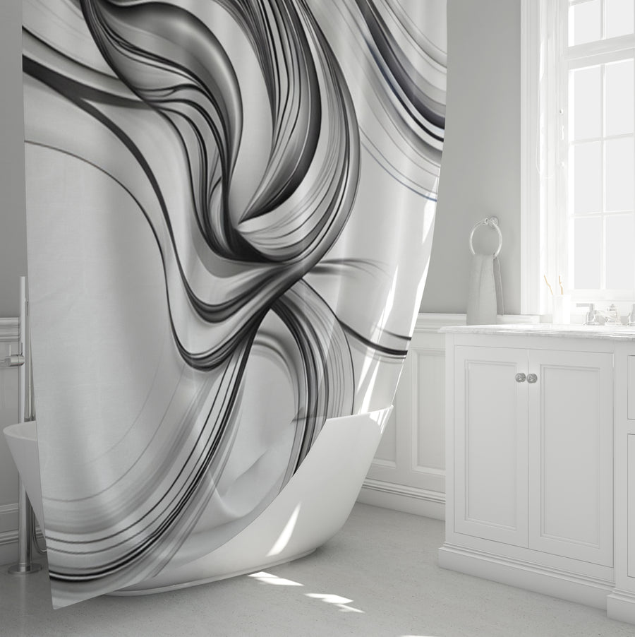 Black and White Fluid Line Pattern Shower Curtain