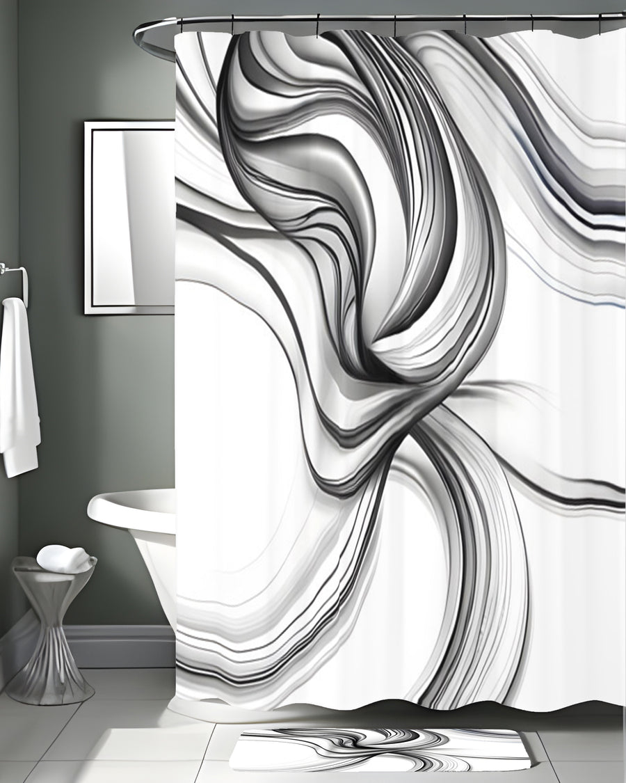 Black and White Fluid Line Pattern Shower Curtain