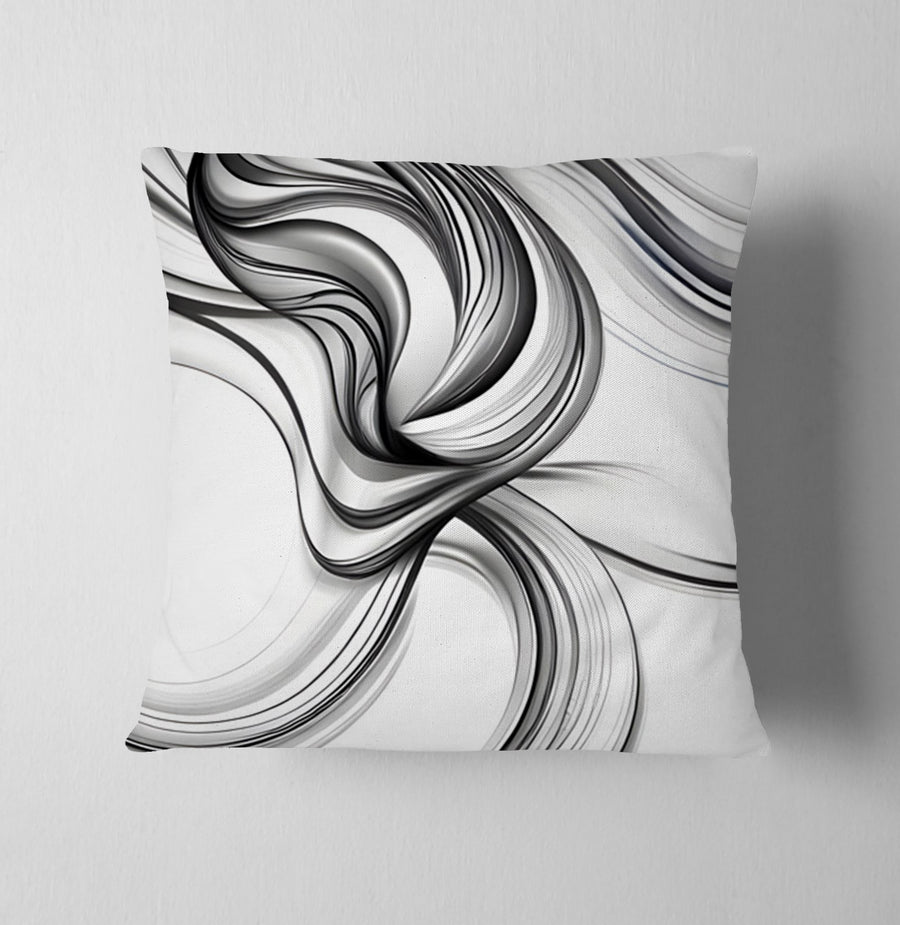 Black and White Fluid Line Pattern Throw Pillow Cover