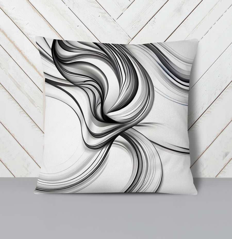 Black and White Fluid Line Pattern Throw Pillow Cover