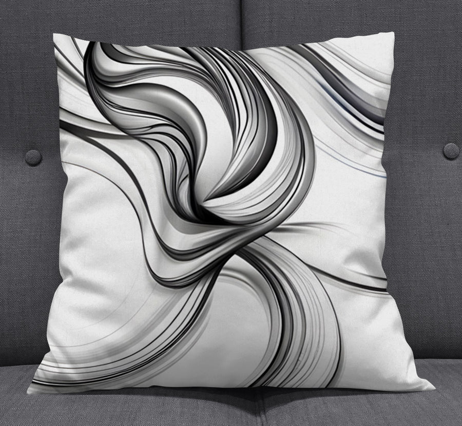 Black and White Fluid Line Pattern Throw Pillow Cover