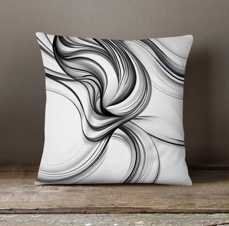 Black and White Fluid Line Pattern Throw Pillow Cover