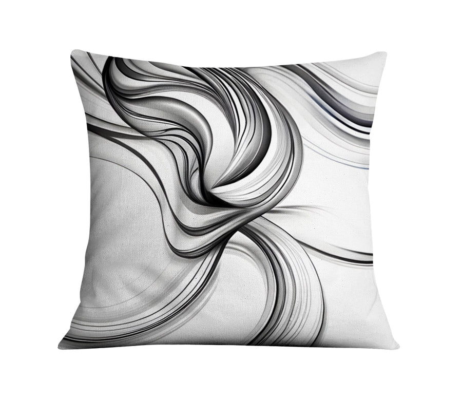 Black and White Fluid Line Pattern Throw Pillow Cover