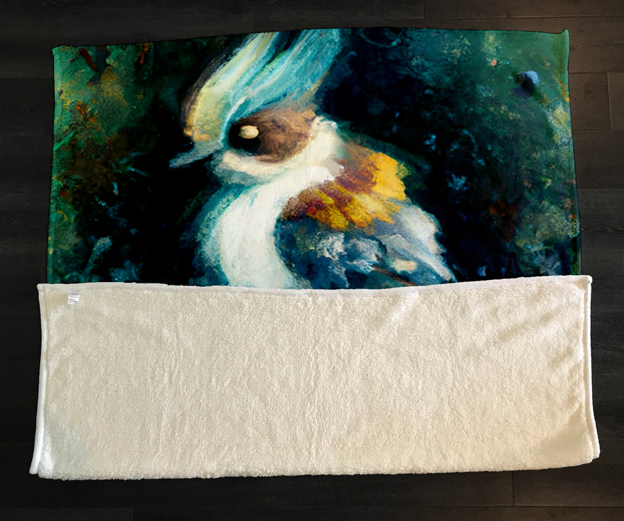 Blue Bird Portrait Artwork Fleece Sherpa Blanket