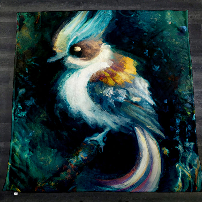 Blue Bird Portrait Artwork Fleece Sherpa Blanket