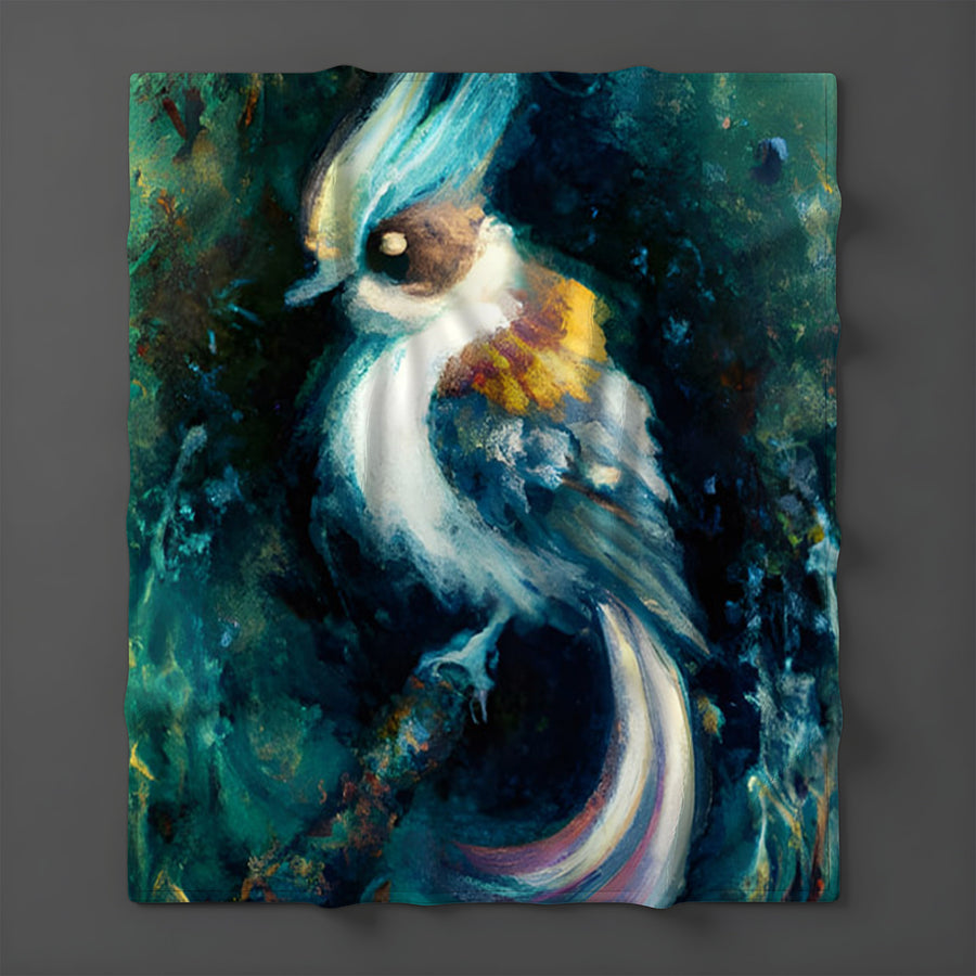 Blue Bird Portrait Artwork Fleece Sherpa Blanket