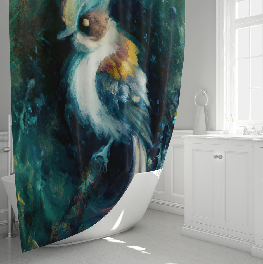 Blue Bird Portrait Artwork Shower Curtain