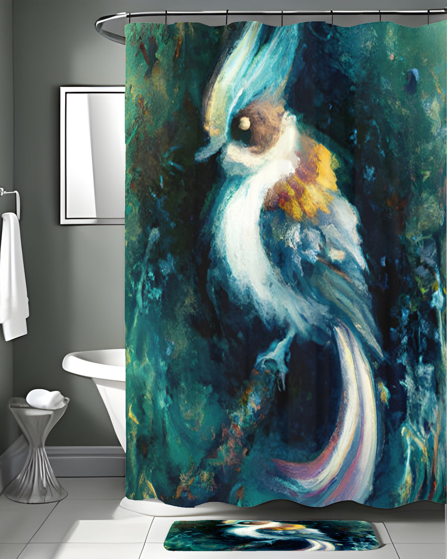 Blue Bird Portrait Artwork Shower Curtain