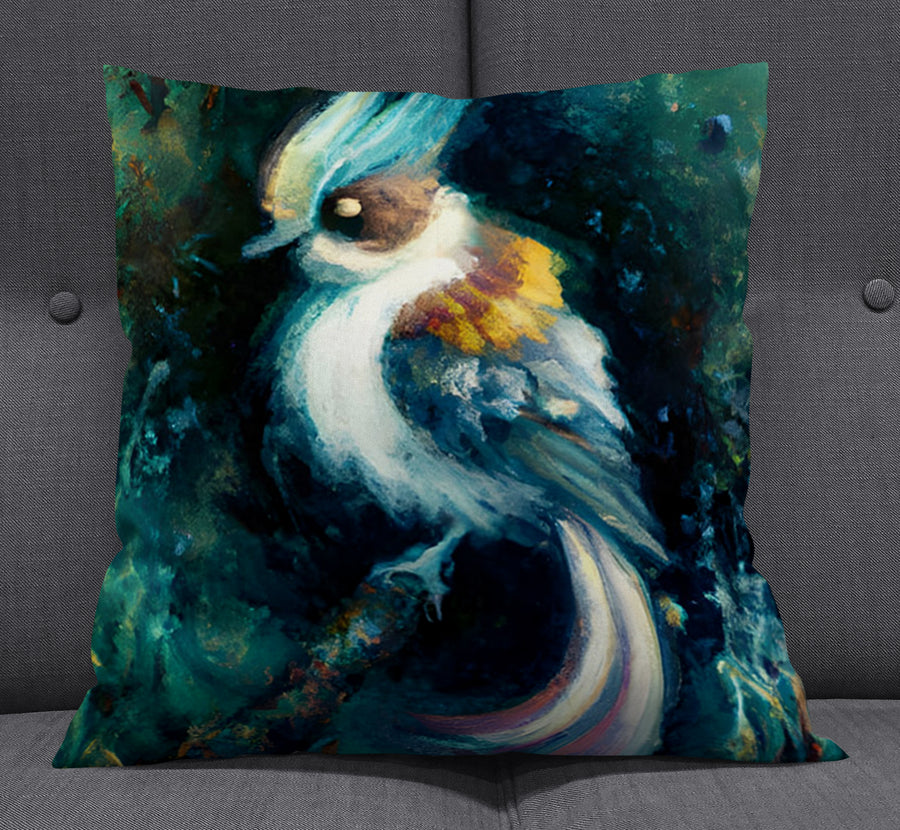 Blue Bird Portrait Artwork Throw Pillow Cover