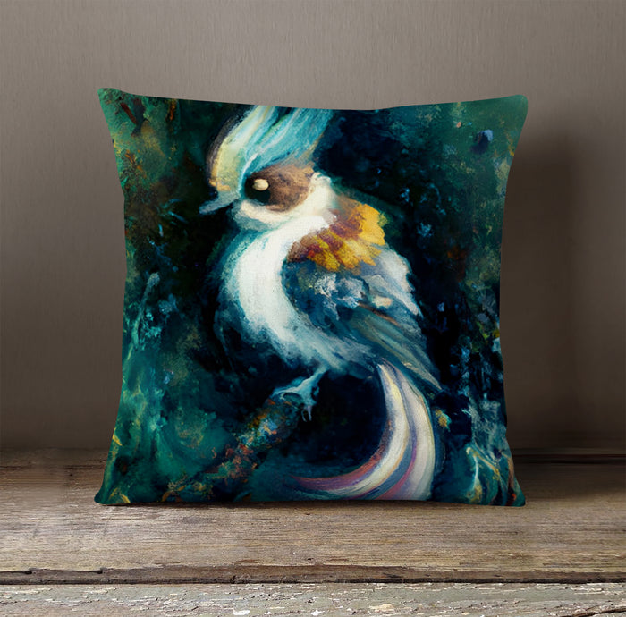 Blue Bird Portrait Artwork Throw Pillow Cover