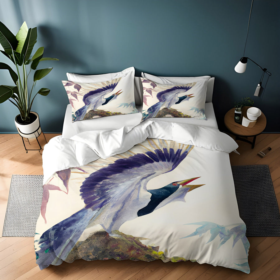 Purple Crane Bird Artwork Duvet Cover