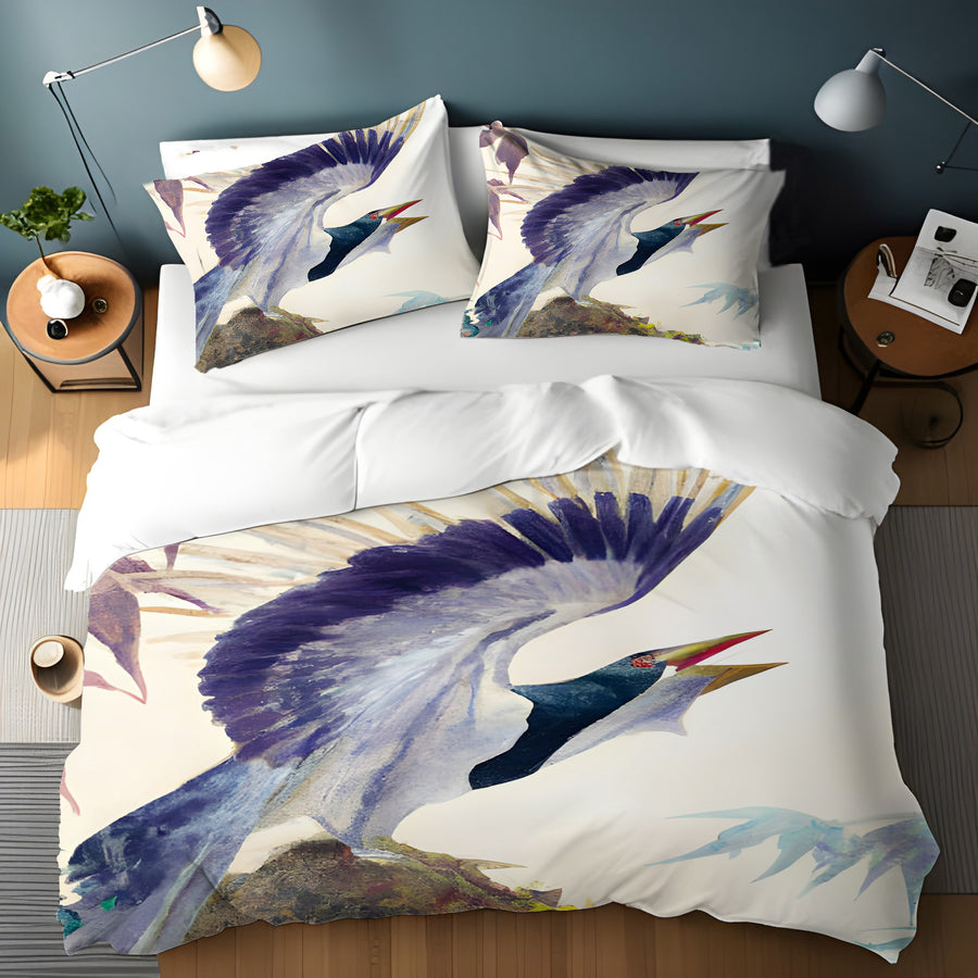 Purple Crane Bird Artwork Duvet Cover