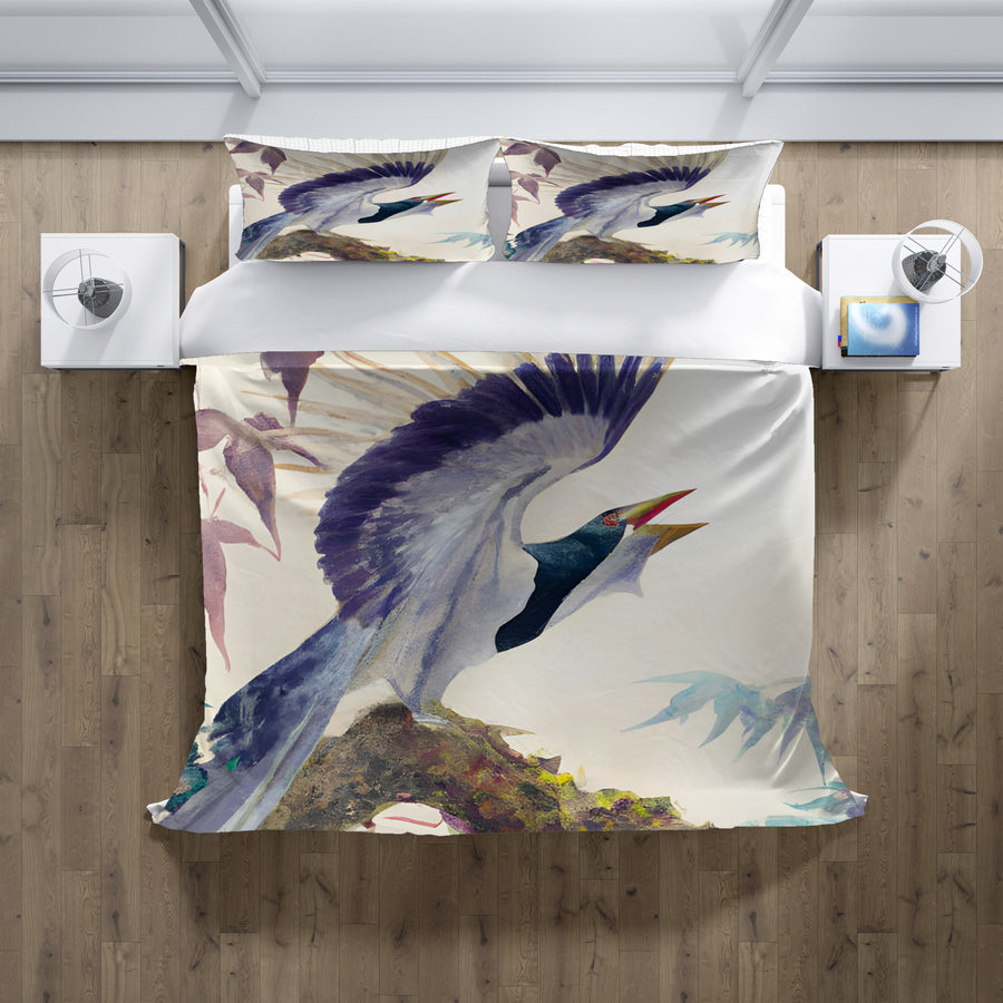 Purple Crane Bird Artwork Duvet Cover