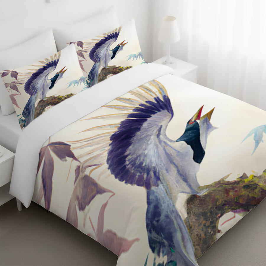 Purple Crane Bird Artwork Duvet Cover