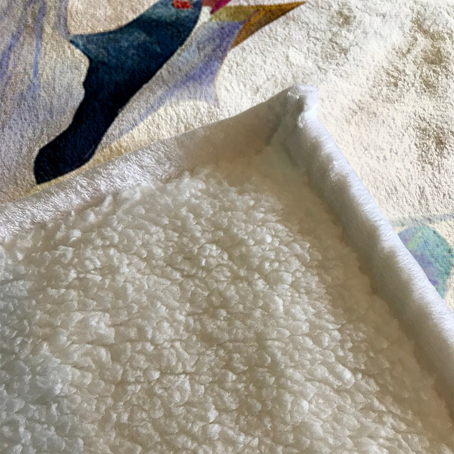 Purple Crane Bird Artwork Fleece Sherpa Blanket