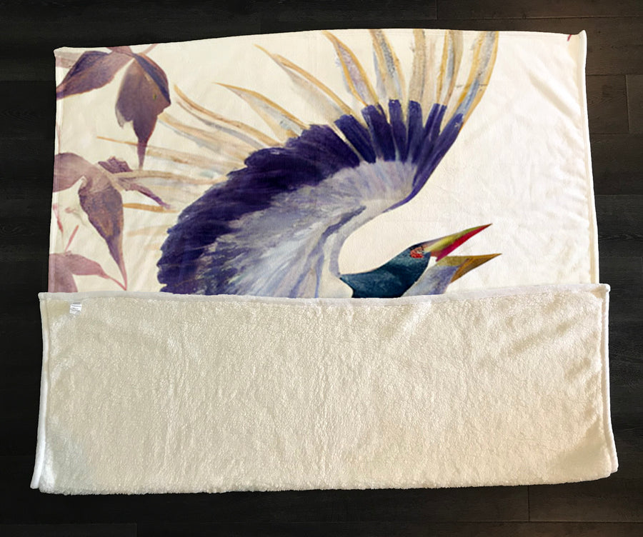 Purple Crane Bird Artwork Fleece Sherpa Blanket