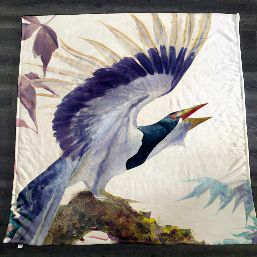 Purple Crane Bird Artwork Fleece Sherpa Blanket