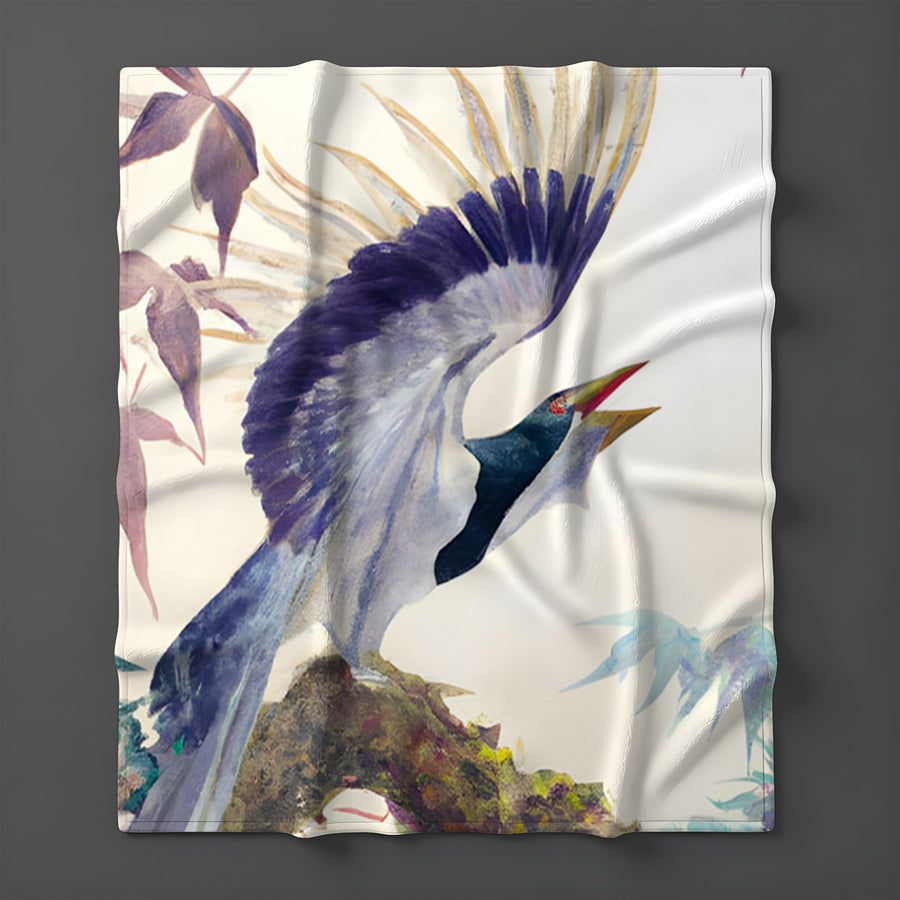 Purple Crane Bird Artwork Fleece Sherpa Blanket