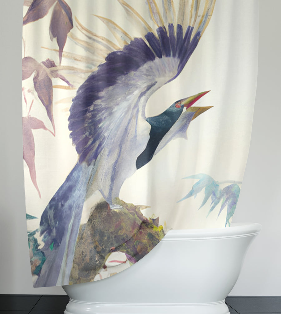 Purple Crane Bird Artwork Shower Curtain