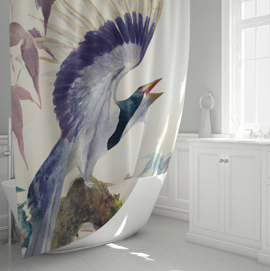 Purple Crane Bird Artwork Shower Curtain