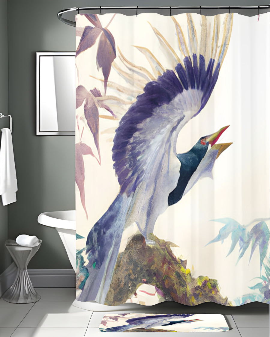 Purple Crane Bird Artwork Shower Curtain
