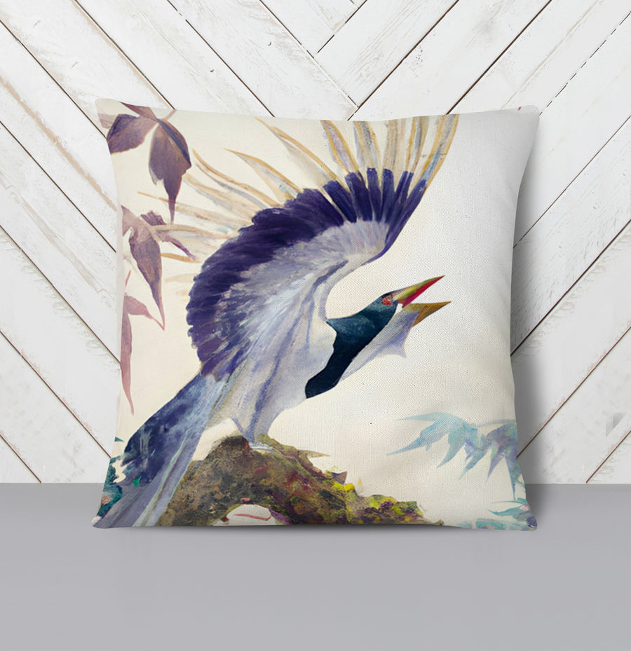 Purple Crane Bird Artwork Throw Pillow Cover