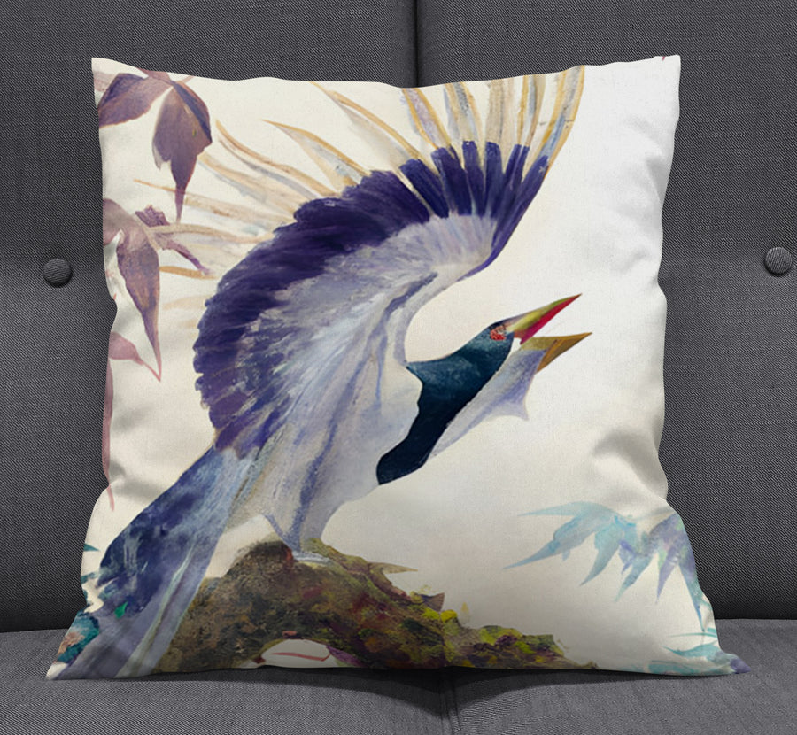 Purple Crane Bird Artwork Throw Pillow Cover