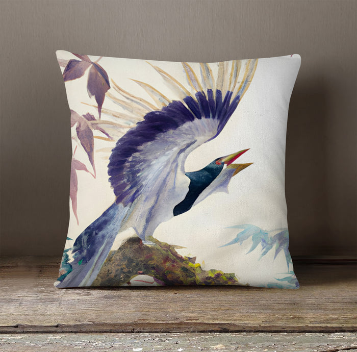 Purple Crane Bird Artwork Throw Pillow Cover