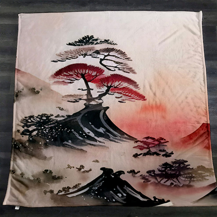 Pink Mist Landscape Artwork Fleece Sherpa Blanket